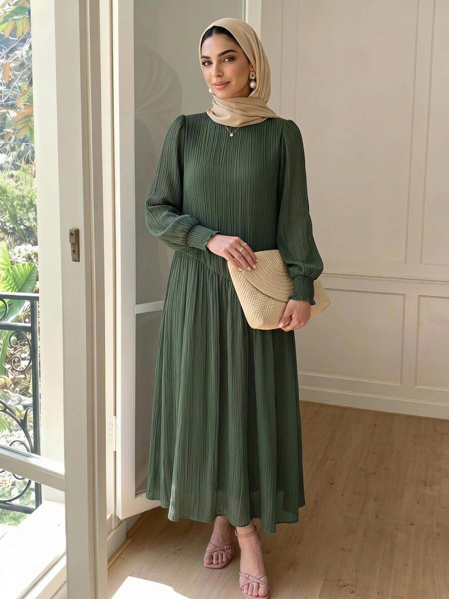 Solavon New Solid Color Loose Fit Comfortable Vacation Versatile Lantern Sleeve Dress  Unlined Sleeves Unlined Sleeves Unlined Sleeves Unlined Sleeves