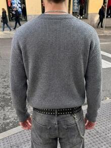 Claim Dot Men's Fashion Versatile Long Sleeve Sweater For Vacation And Travel - Dark Grey - View 2
