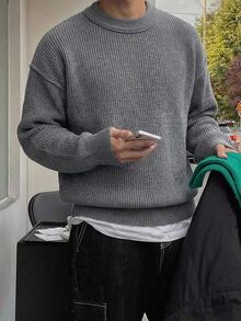 Claim Dot Men's Fashion Versatile Long Sleeve Sweater For Vacation And Travel - Dark Grey - View 3