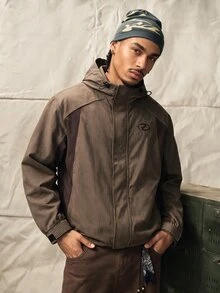 Norleigh Men's Drawstring Hooded Casual Daily Long Sleeve Jacket Fall - Brown - View 1