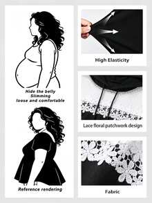 SHEIN LUNE CURVE 大尺碼女款春夏/秋冬休閒極簡百搭網紗蕾絲黑白拼接連帽衛衣 - 黑與白 - 查看 6