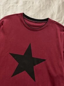 Norleigh Men's Contrast Color Printed Crew Neck Long Sleeve T-Shirt - Burgundy - View 5