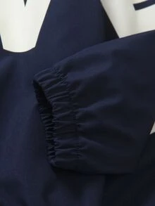 小男孩字母印花拉鍊連帽外套與側條紋鬆緊袖口長褲 2件式休閒運動套裝，柔軟舒適面料，時尚版型 - 藏蓝色 - 查看 7