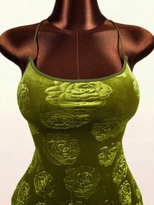 Mistrie Gaun A-Line Tanpa Tali Wanita Terbaru Musim Gugur 2026, Menampilkan Motif Mawar Elegan dengan Desain Timbul 3D Beludru Retro Y2K. Pilihan Sempurna untuk Kencan, Pesta - Hijau - View 7