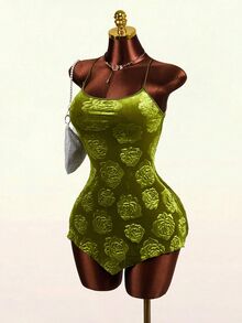 Mistrie Gaun A-Line Tanpa Tali Wanita Terbaru Musim Gugur 2026, Menampilkan Motif Mawar Elegan dengan Desain Timbul 3D Beludru Retro Y2K. Pilihan Sempurna untuk Kencan, Pesta - Hijau - View 5