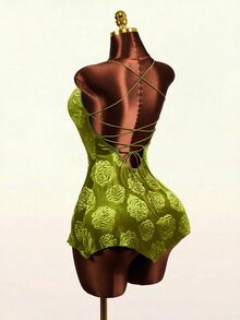 Mistrie Gaun A-Line Tanpa Tali Wanita Terbaru Musim Gugur 2026, Menampilkan Motif Mawar Elegan dengan Desain Timbul 3D Beludru Retro Y2K. Pilihan Sempurna untuk Kencan, Pesta - Hijau - View 8
