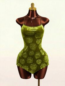Mistrie Gaun A-Line Tanpa Tali Wanita Terbaru Musim Gugur 2026, Menampilkan Motif Mawar Elegan dengan Desain Timbul 3D Beludru Retro Y2K. Pilihan Sempurna untuk Kencan, Pesta - Hijau - View 9