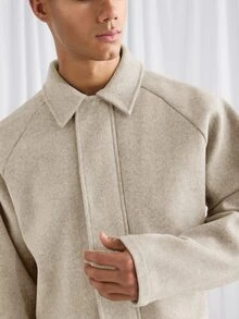 ESTAVOR Men's Boxy Casual Turndown Collar Long Sleeve Zip Jacket, For Autumn/Winter, Spring, Outdoor - Khaki - View 9