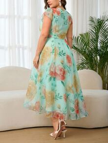 Reflora Plus Size Women Elegant Floral Print Dress, Summer Dress For Wedding - Mint Green - View 3