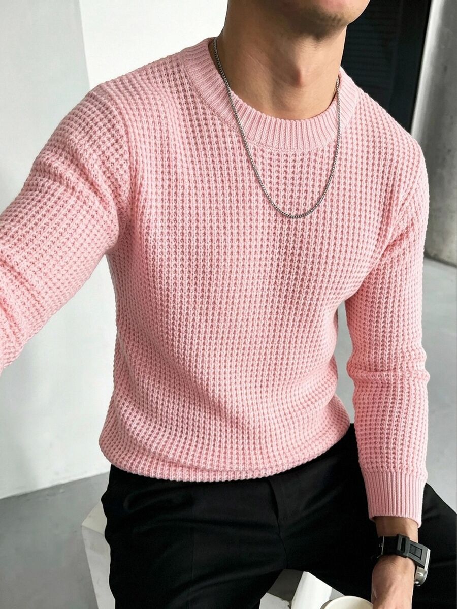 Claim Dot Men's Streetwear Colorblock Fashion Ribbed Long Sleeve Sweater Y2k Couple Matching Outfit Fall - Pink - View 1