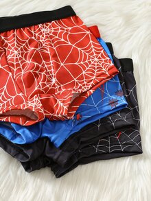 SHEIN 幼童男孩 4件組 緊身內褲 嬰兒內褲 蜘蛛圖案，生日、節日、親子裝、開學首日 - 彩色 - 查看 3