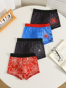 SHEIN 幼童男孩 4件組 緊身內褲 嬰兒內褲 蜘蛛圖案，生日、節日、親子裝、開學首日 - 彩色 - 查看 5
