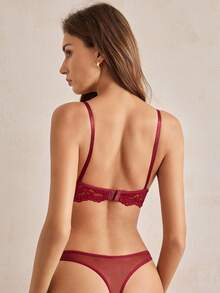 Charlaine Floral Lace Underwire Lingerie Set - Burgundy - View 4