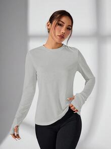 SHEIN Sports 纯色交叉包裹镂空后背运动 T 恤 - 淺灰色 - 查看 6