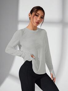 SHEIN Sports 纯色交叉包裹镂空后背运动 T 恤 - 淺灰色 - 查看 9