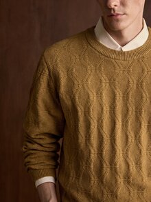 Manfinity CityGents 男士圓領長袖寬鬆休閒套頭毛衣 - 芥末黃 - 查看 8