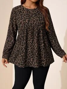 Comfylo Vintage Leopard Print Casual Minimalist Plus Size Loose Long Sleeve Shirt, Suitable For Spring And Autumn Fall - Multicolor - View 8