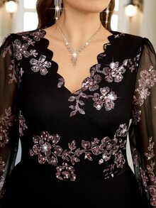 Reflora Elegant Printed Plus Size Dress, Simple Fashion Daily Casual,Spring Clothes Fall - Black - View 7