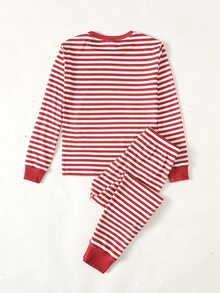 SHEIN Tween女孩秋冬聖誕可愛時尚百搭派對長袖褲裝套裝，修身設計適合日常穿著與居家 - 紅白色 - 查看 12