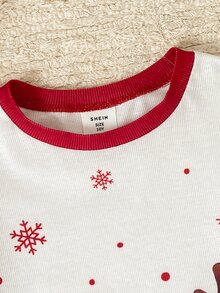 SHEIN Tween女孩秋冬聖誕可愛時尚百搭派對長袖褲裝套裝，日常居家穿著，修身剪裁 - 紅色 - 查看 4