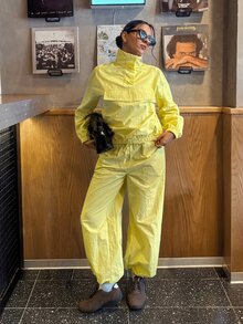 Muchica Women's Bright Yellow Windbreaker Two Piece Set, Lightweight High Neck Pullover Jacket With Pocket And Drawstring Wide Leg Pants Y2K Casual Sportswear - Yellow - View 6
