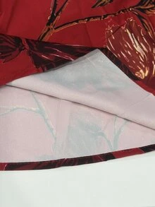 GlowEve 女款波希米亞風百褶碎花印花吊帶上衣與裙子兩件套 - 紅色 - 查看 4