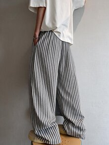 STEELVANCE Men's Streetwear Baggy Sweatpants, Striped Drawstring Wide Leg Pants, Y2K Casual Loose Fit - White - View 2
