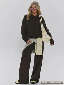 MUSERA Jaket Rajut Longgar Berkerudung Cokelat dengan Resleting, Cocok untuk Musim Gugur dan Musim Dingin, Pakaian Rajut Esensial Sehari-hari, Pakaian Inti - Coklat - View 2