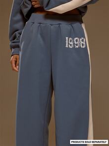 MUSERA Graphic Printed Contrast Panel Loose Fit Coord Joggers Autumn Winter Fall Western Cowgirl Cute - Blue - View 2