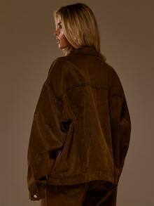 MUSERA Brown Denim Oversized Shirt Denim Jacket Autumn Fall Winter Coolgirl Women Outfit - Coffee Brown - View 5