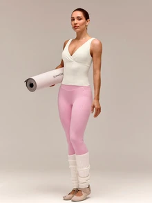 GLOWMODE FeatherFit™ Studio Glow V-Neck Removable Cups Crop Tank Top Sports Bra Low-Impact Yoga Pilates Barre Studio Daily Casual Wear Spring Summer - Creamy White - View 5