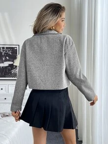 SHEIN Women's Spring And Autumn Solid Color Utility Pocket Long Sleeve Cropped Jacket Fall Winter Cloth For Women - Grey - View 2