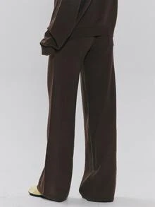 MUSERA Brown Knit Low Rise Wide Leg Drawstring Pants Autumn Winter Fall Christmas Thanksgiving Cute - Brown - View 4