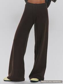 MUSERA Brown Knit Low Rise Wide Leg Drawstring Pants Autumn Winter Fall Christmas Thanksgiving Cute - Brown - View 2