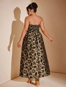 Cravure Women's Plus Size Spring Summer Autumn Elegant Wedding Banquet Party Ball Gown Dress With Extra Large Skirt Jacquard Fabric Strapless Christmas - Multicolor - View 5