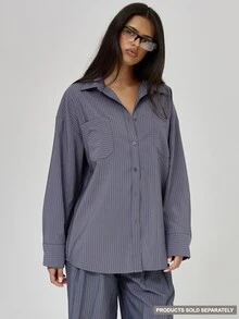 MUSERA Oversized Stripe Button Through Collared Coord Shirt Fall Autumn ...