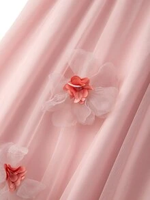 GlowEve CURVE Plus Size Women's Mori Style Ethereal Intellectual Elegant Skirt, 3D Flower Decor A-Line Hem Design, Suitable For Beach Vacation, Daily Commute, Travel, Daily Dating - Pink - View 4
