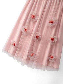 GlowEve CURVE Plus Size Women's Mori Style Ethereal Intellectual Elegant Skirt, 3D Flower Decor A-Line Hem Design, Suitable For Beach Vacation, Daily Commute, Travel, Daily Dating - Pink - View 3