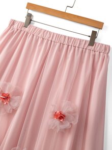 GlowEve CURVE Plus Size Women's Mori Style Ethereal Intellectual Elegant Skirt, 3D Flower Decor A-Line Hem Design, Suitable For Beach Vacation, Daily Commute, Travel, Daily Dating - Pink - View 5