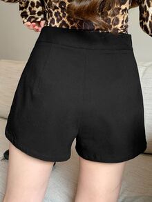 DAZY Women's Solid Color Casual Minimalist Design Shorts, Versatile For Daily Wear Carnival - Black - View 3