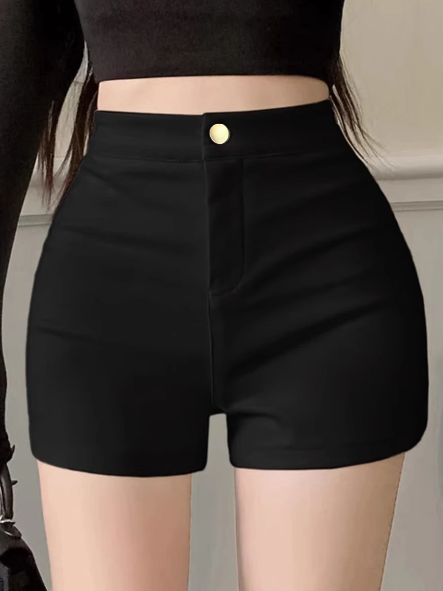 DAZY Women's Solid Color Casual Minimalist Design Shorts, Versatile For Daily Wear Carnival - Black - View 1