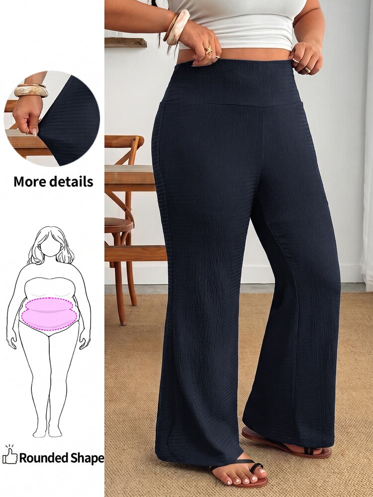 Enliva Plus-Size Women's Casual Black Trousers With Pockets, - Dusty Blue - View 1