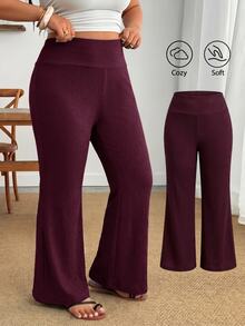 Enliva Plus-Size Women's Casual Black Trousers With Pockets, - Burgundy - View 10