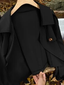 Comfortcana Plus Size Vintage Smart Casual Smart Elegant Style Black Cropped Trench Coat With Collar Winter Fall Autumn Office Formal Formal - Black - View 5