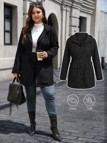 EMERY ROSE Plus Size Solid Color Cinched Waist Zipper Front Long Sleeve Utility Jacket Women Coats Fall Autumn Spring Hiking Black Business Casual Baggy Cute - Black - View 7