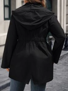 EMERY ROSE Plus Size Solid Color Cinched Waist Zipper Front Long Sleeve Utility Jacket Women Coats Fall Autumn Spring Hiking Black Business Casual Baggy Cute - Black - View 2