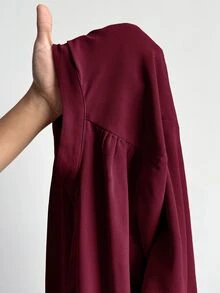 SHEIN Essnce 大尺碼女款酒紅色秋季優雅休閒寬鬆長袖鈕扣襯衫，缺口領襯衫，職場正式教師辦公穿著春季上衣 - 酒紅色 - 查看 10