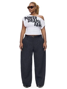 SHEIN EZwear 大尺碼純色鈕扣開合休閒商務優雅寬腿褲附腰帶，夏季教師節辦公正式穿搭，黑白色 - 黑色 - 查看 3