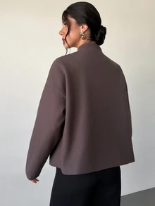 Firerie Women's Autumn/Winter New Loose Long Sleeve Overcoat, Coffee Grey Solid Color Drop Shoulder Fashion Streetwear Versatile Wool Loose Coat, Suitable For Daily Commute And Home Wear - Grey - View 2