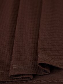Seusyu Dark Brown Plaid Textured Knit Sweatshirt With Collar And Asymmetrical Metal Button Decor Everyday Travel Autumn Minimalist Casual - Brown - View 7